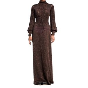 Vtg 70s Wenjilli Metallic Knit Maxi Dress 13/14